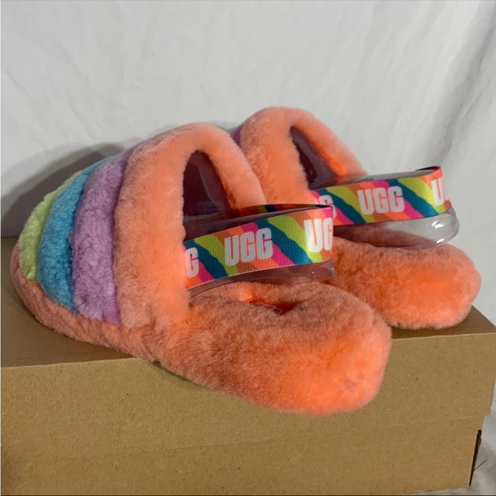Ugg Australia Fluff Yeah Rainbow Pride Slides New With Box Womans - Picture 6 of 6